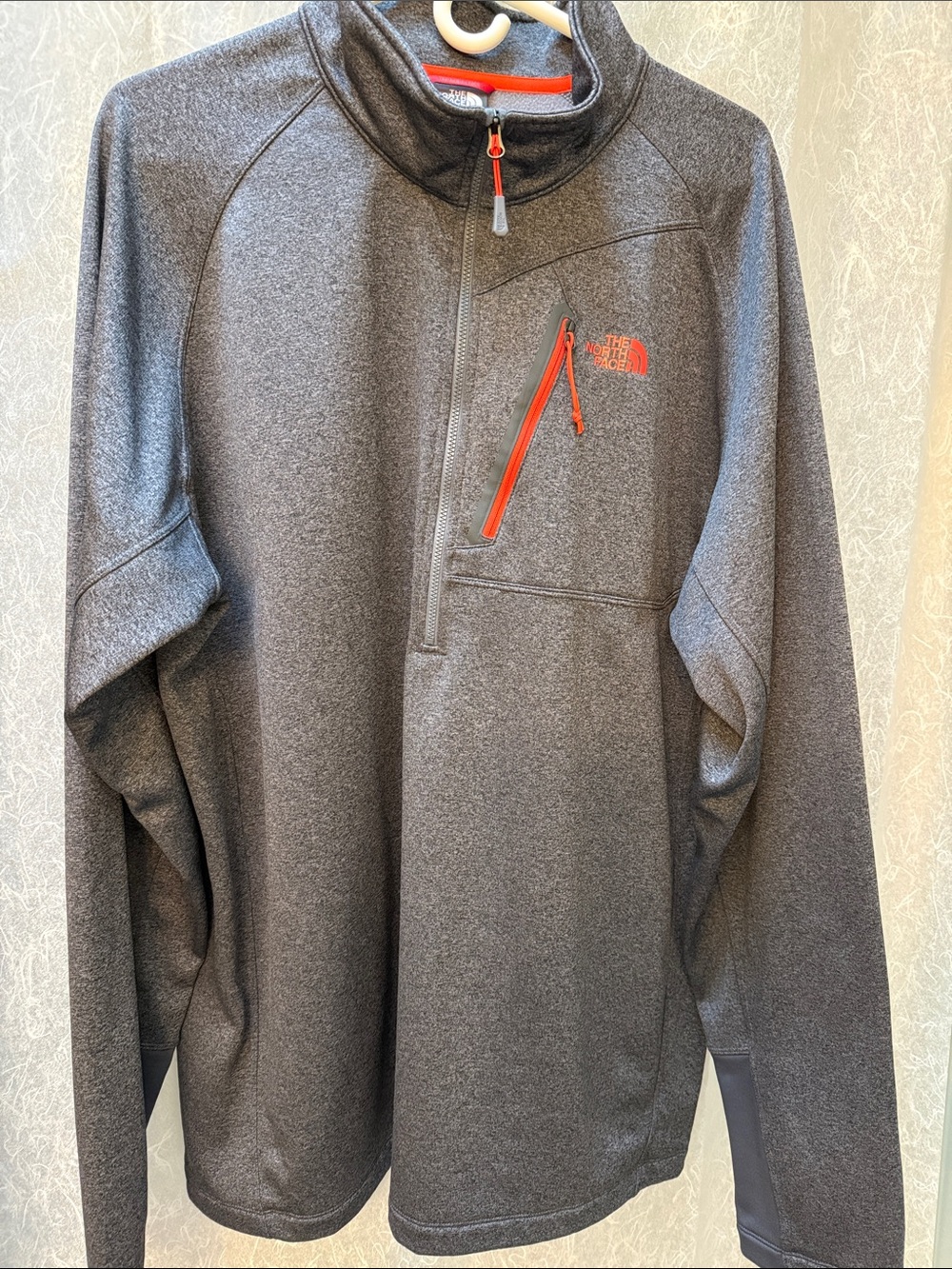 The North Face Charcoal Quarter-Zip Pullover with Red Trimmed Zipper Pocket XXL